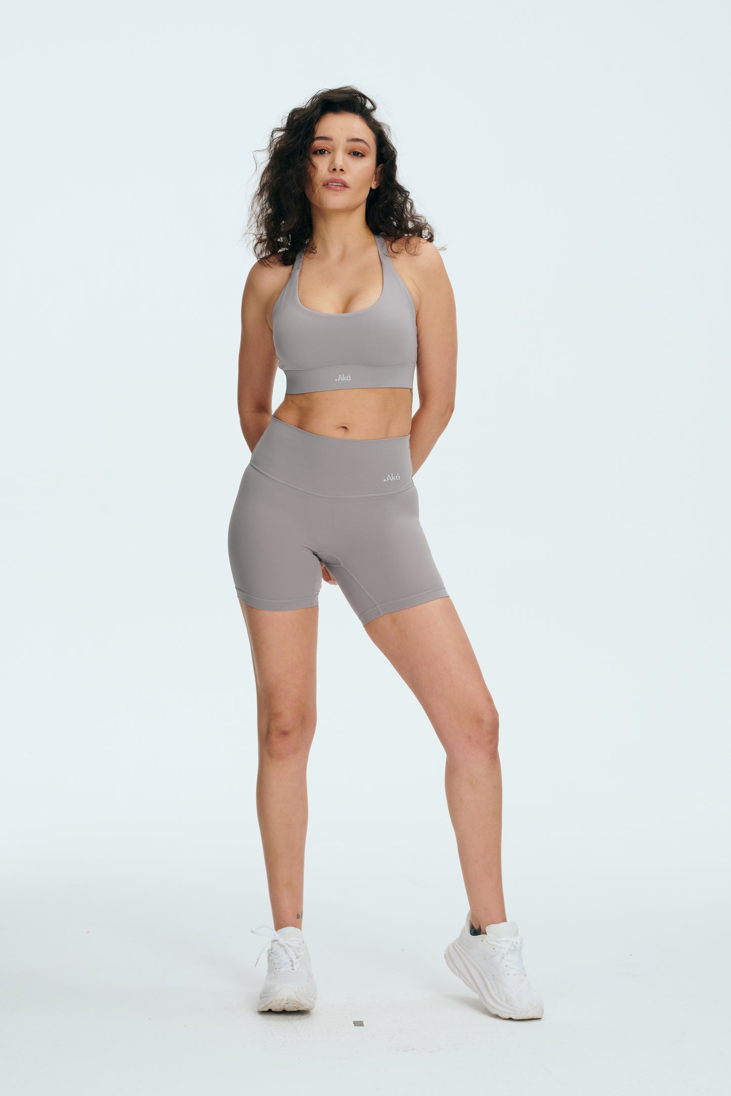 FlowFlex 7” Biker Short rhino grey front full body shot2